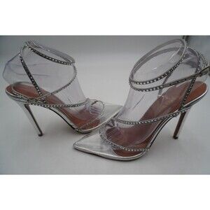 Andrea Wazen Sz 40 Swarovski Crystal Embellishments Clear PVC Stiletto Heels NWT